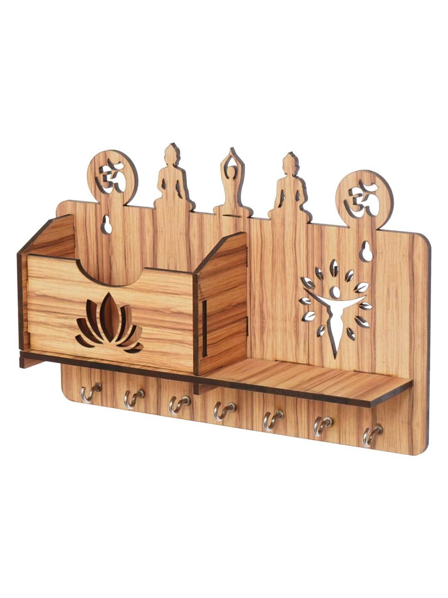 eCraftIndia Yoga Theme Multiutility 7 Hooks Wooden KeyHolder