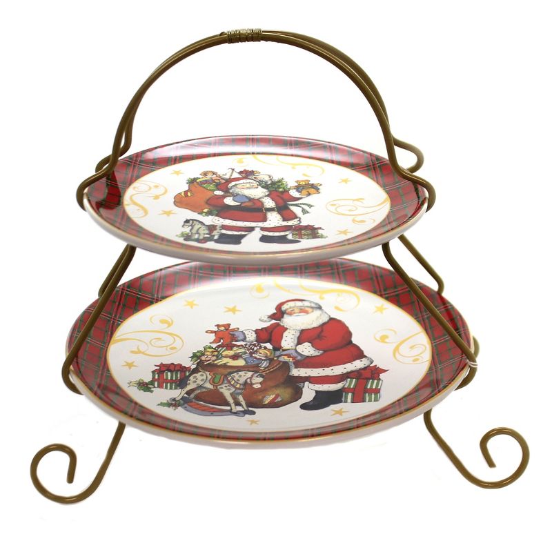 Tabletop 9.25" Vintage Santa 2 Tier Server Christmas Bag Of Gifts Certified International  -  Serving Platters