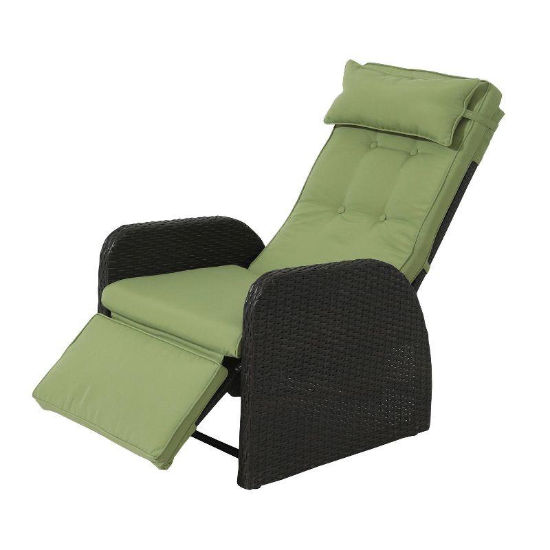 Wicker Outdoor Recliner with Green Cushions - Accent Furniture