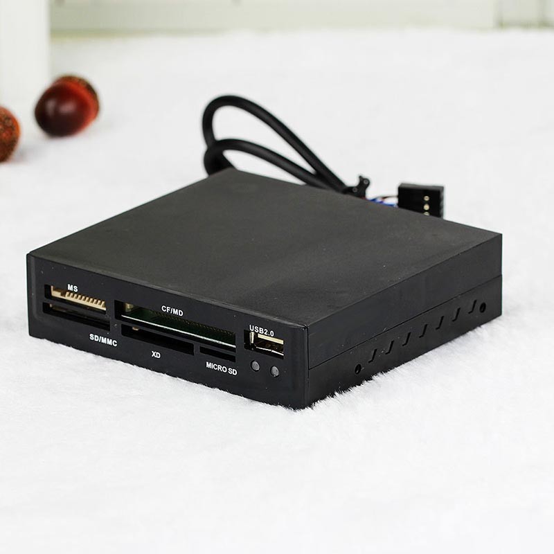 All In 1 USB 2.0 3.5" Floppy Bay Front Panel SDHC Micro SD MMC CF XD TF Flash Memory Internal Card Reader w/ USB Port Hub,LED