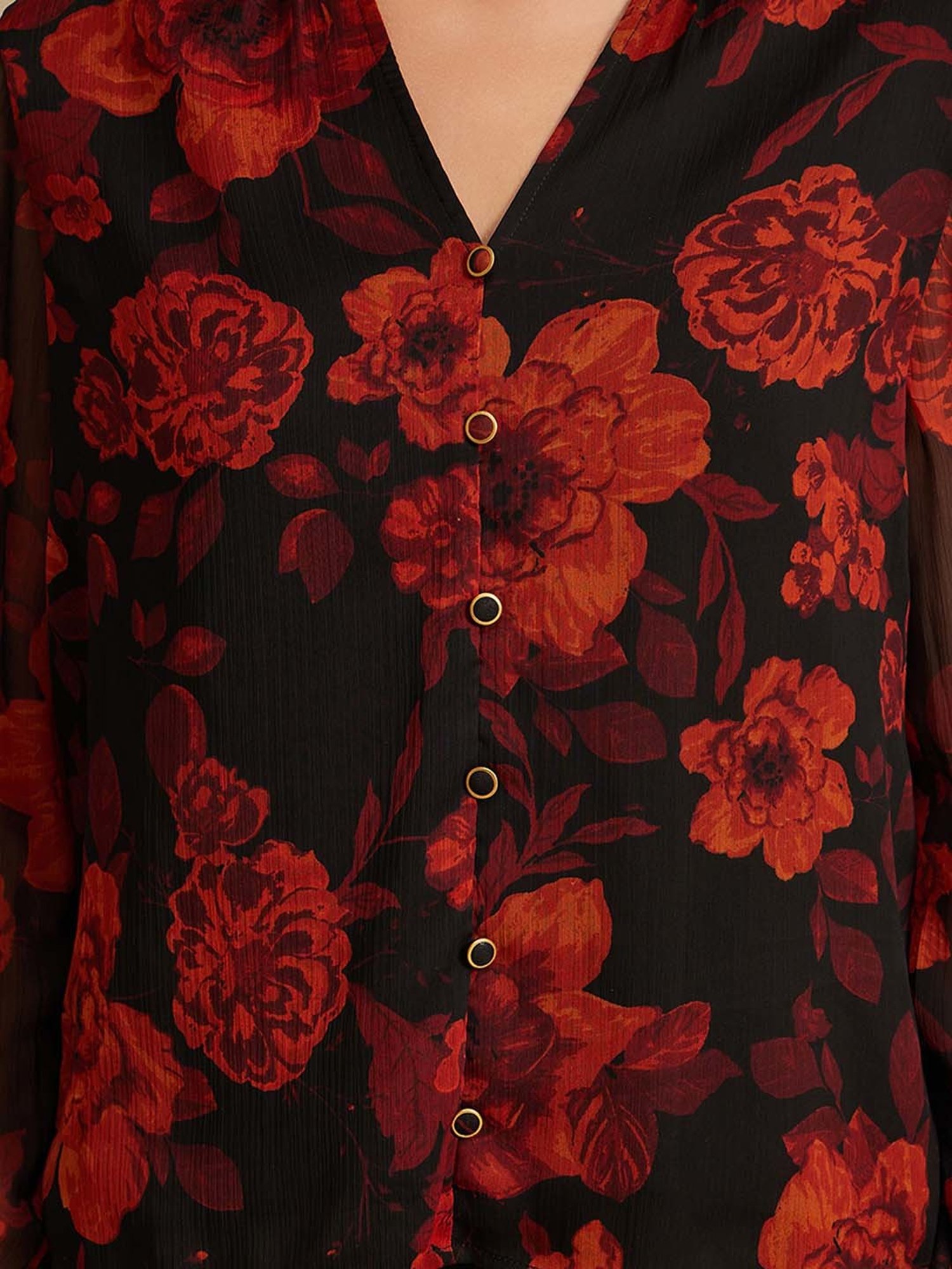 Kazo Rust Floral Print Top