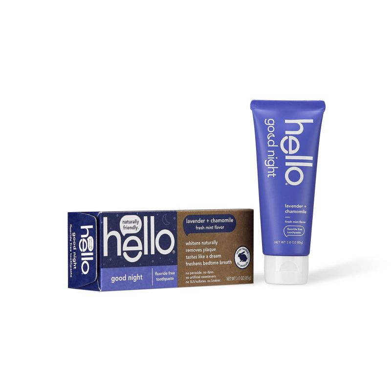 hello Good Night Fluoride Free Toothpaste - Lavender + Chamomile + Fresh Mint Vegan & SLS Free - 3oz