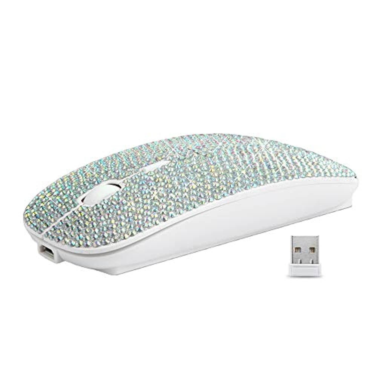 bling dazzling rechargeable 2.4ghz wireless mouse covered with rhinestone crystal, slim mouse with usb receiver, compatible with notebook, pc, laptop, computer, macbook,great gift