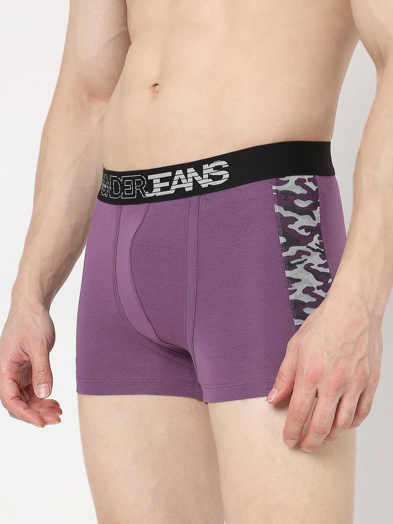UnderJeans by Spykar Purple & Black Regular Fit Trunks - Pack of 2