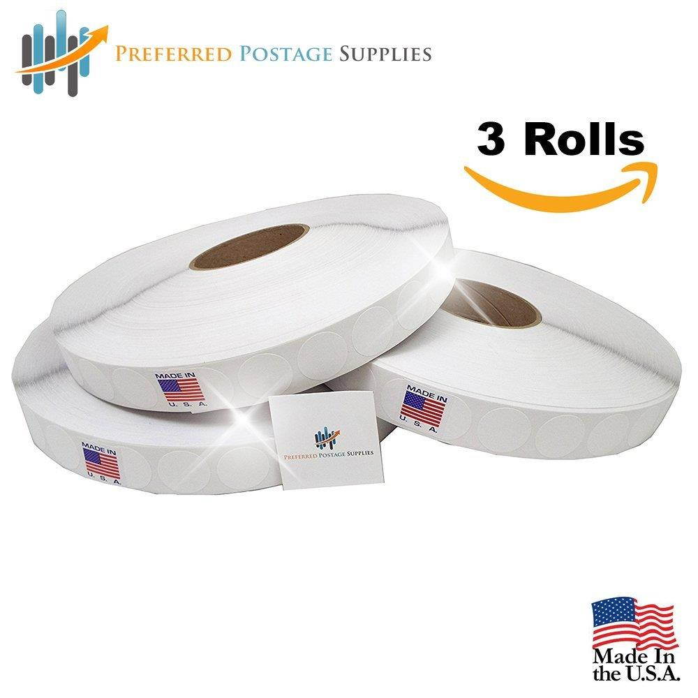 Preferred Postage Supplies White 1" Wafer Seals Envelope Seals (No Perf) 10,000 tabs per roll (3 Rolls Per Box) Save Big USPS Approved For Tabbing Friction fed Tabbers