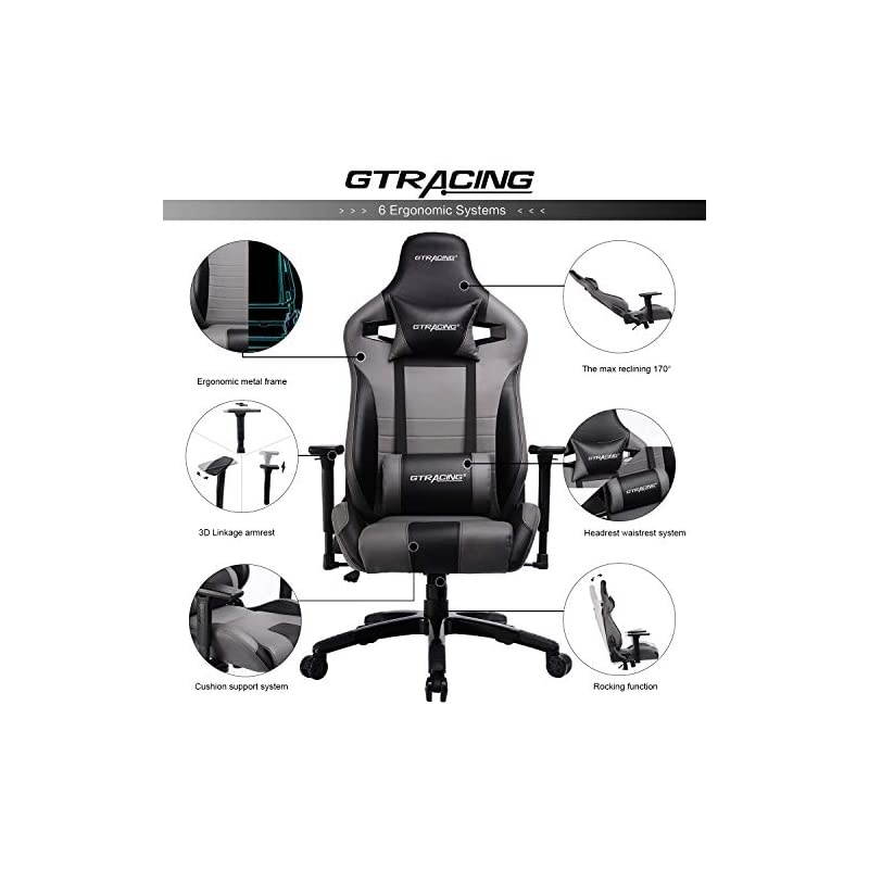 Gaming Chair Racing Style Recliner Seat Height Adjustment Computer Office Chair with Pillows GTF83 (Grey)