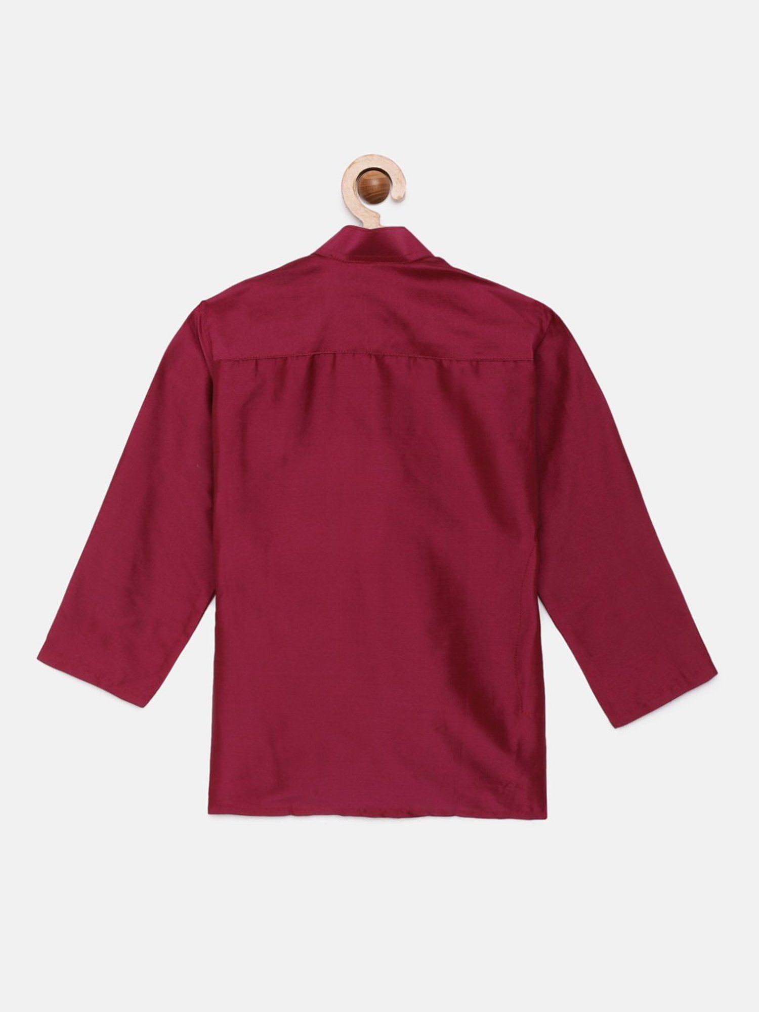 THANGAMAGAN Kids Dark Red Solid Full Sleeves Kurta