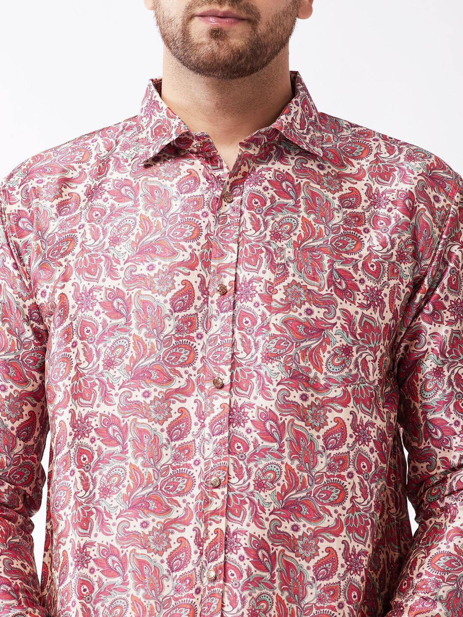 Vastramay Pink Straight Fit Printed Shirts