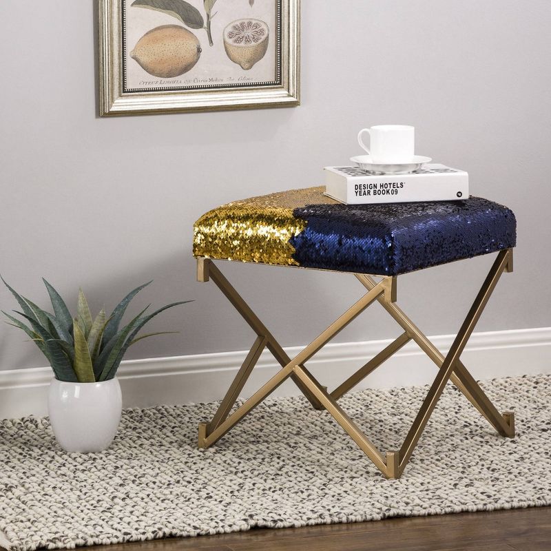 Sapphire Sequin Stool with Metal Gold Legs Blue - Glitzhome