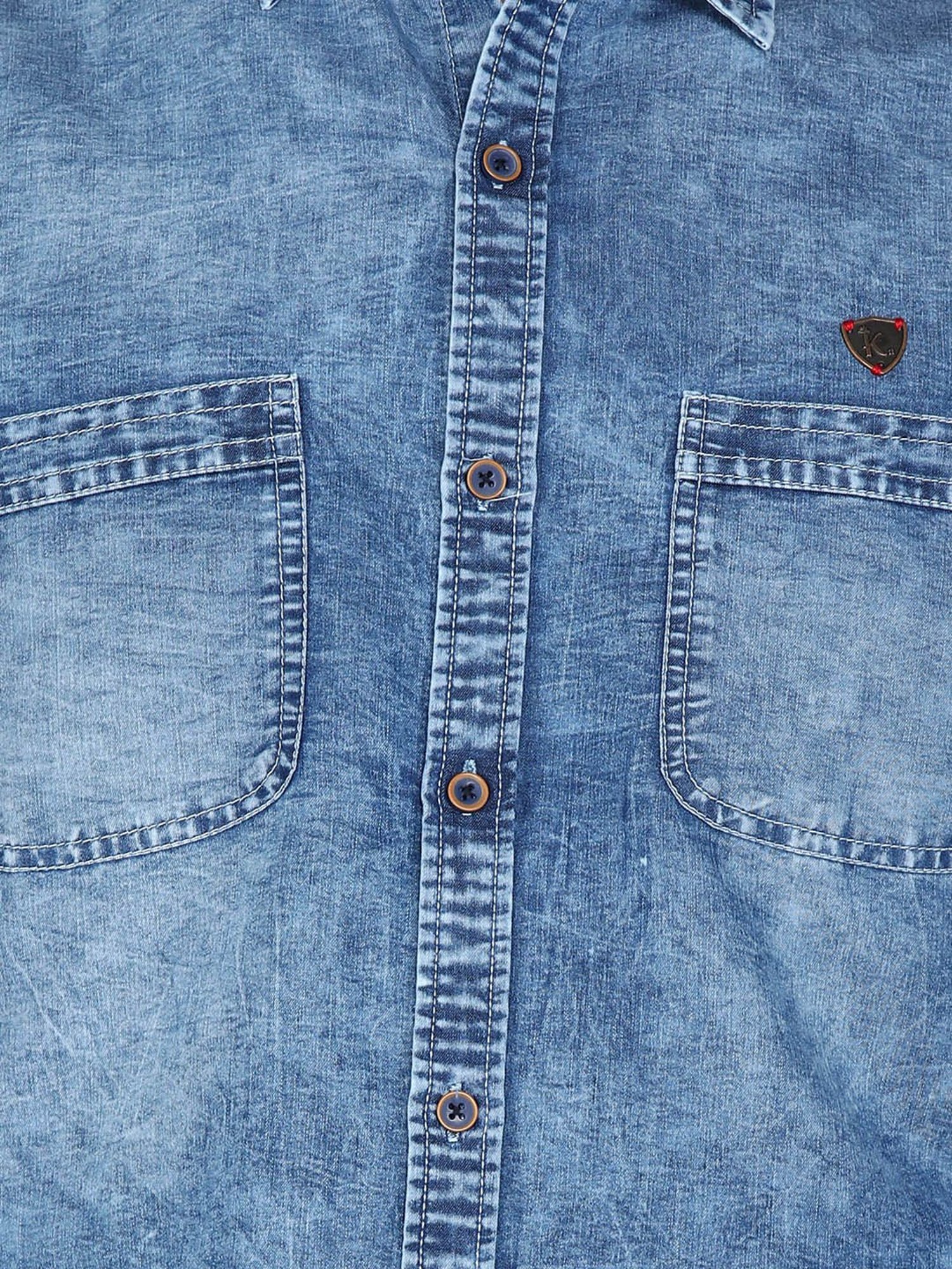 Kuons Avenue Blue Slim Fit Denim Shirt