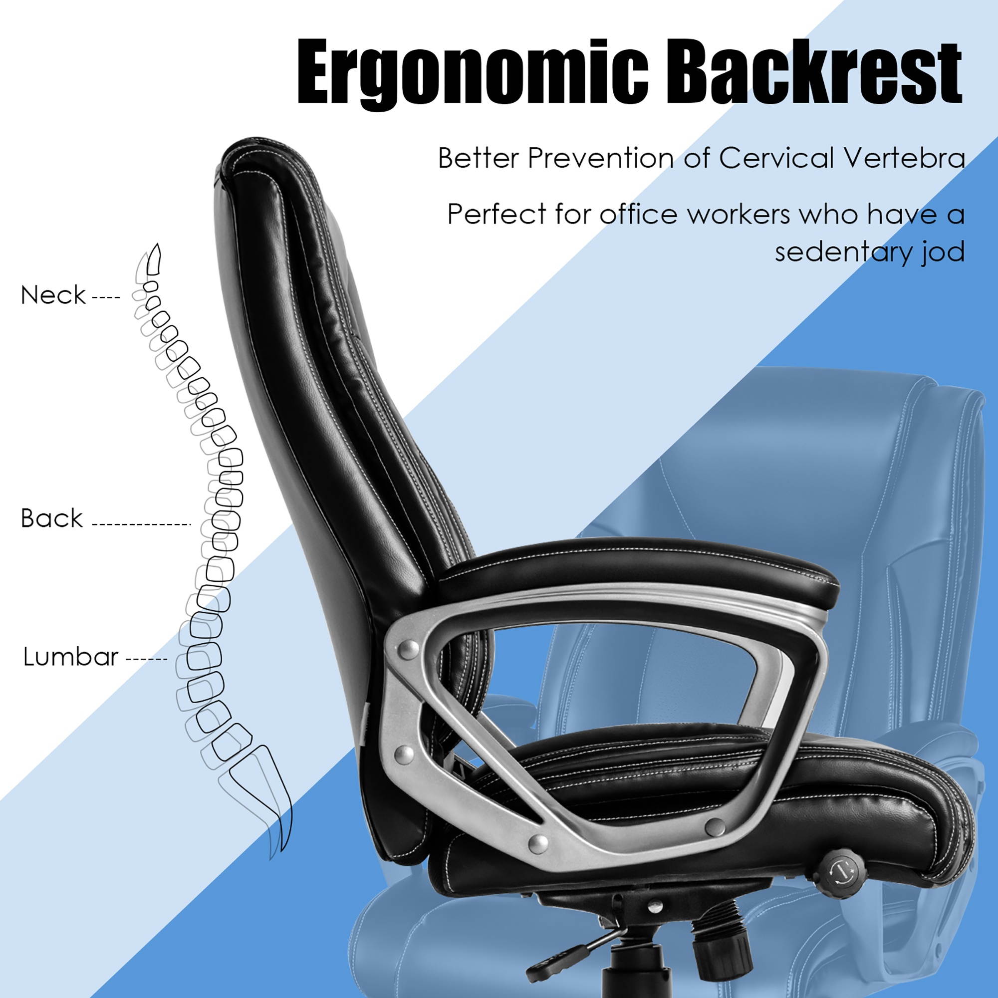Costway Big & Tall  Office Chai Ergonomic Swivel Chair w/ Lumbar Support