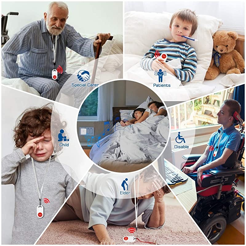 Caregiver Pager Wireless Patient Pager -  Personal Smart Call System SOS Call Buttons/Transmitters & Receivers, Nurse Calling Alert Patient Help System for Home/Elderly
