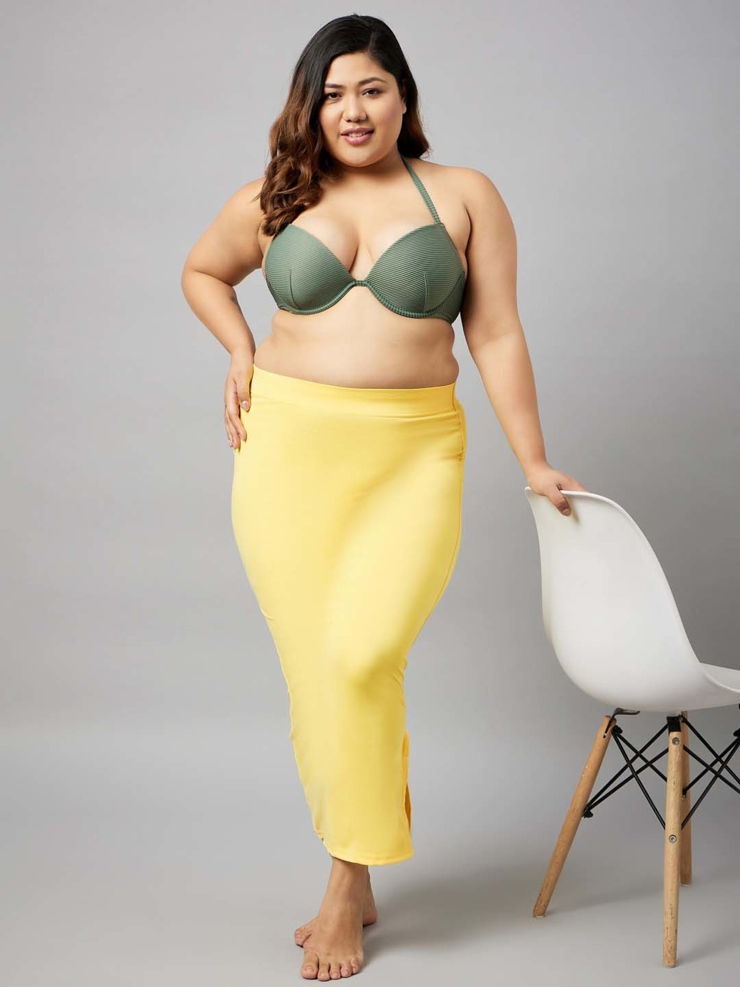 Secrets By ZeroKaata Black & Yellow Plain Saree Shapewear - Pack Of 2