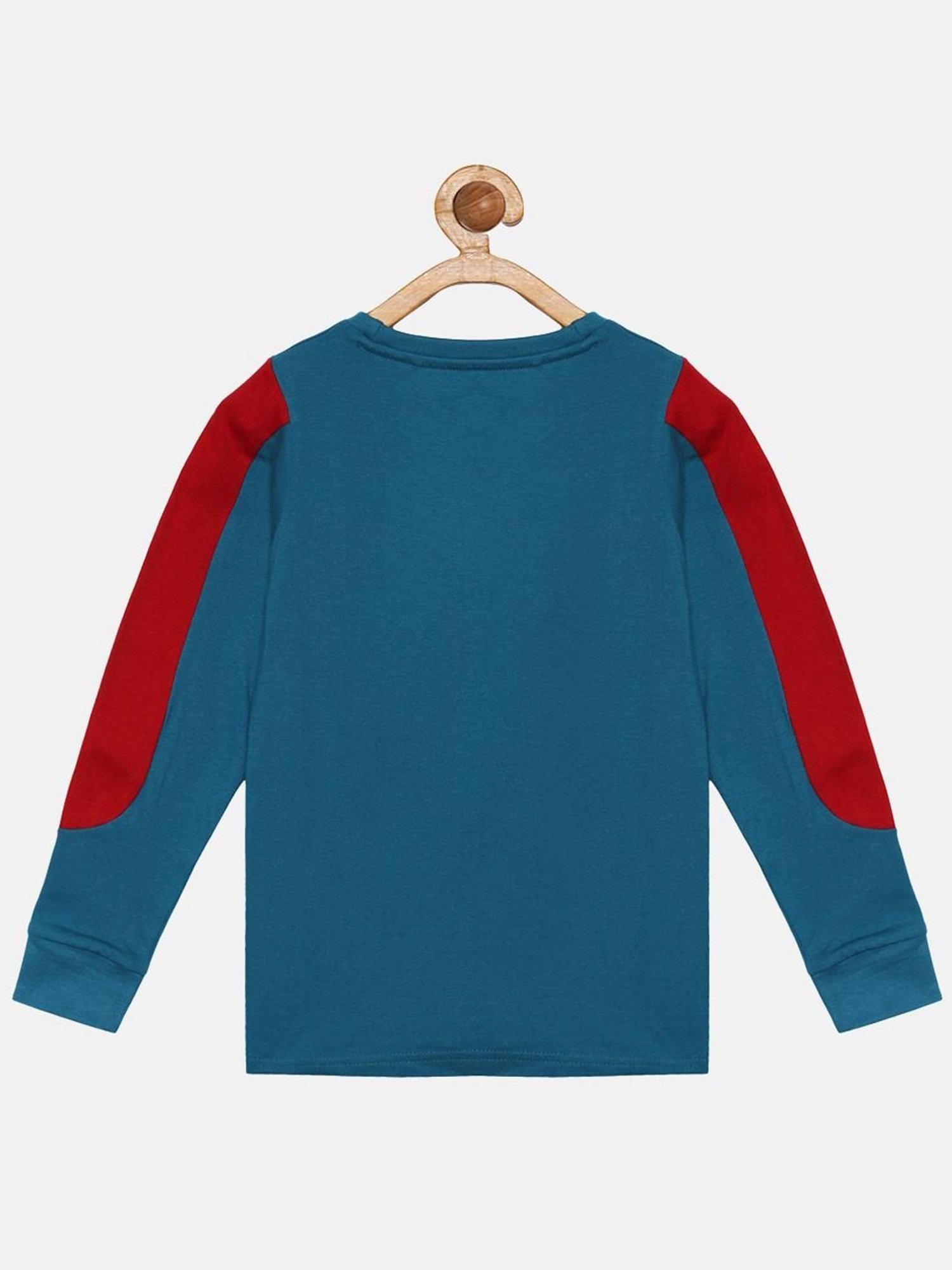 Kiddopanti Kids Teal Blue & Red Cotton Printed Full Sleeves T-Shirt