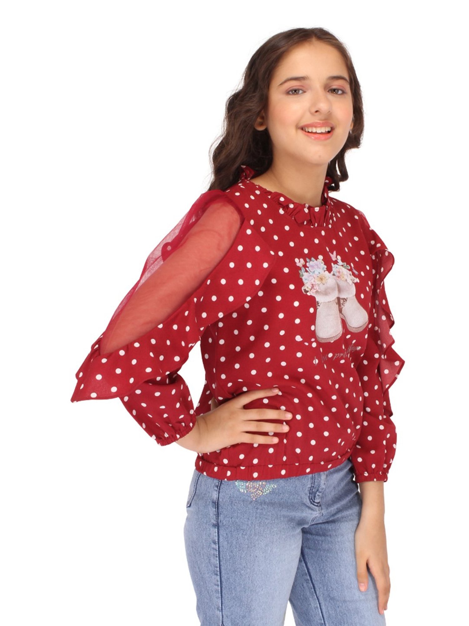 Cutecumber Kids Maroon Embellished Full Sleeves Top