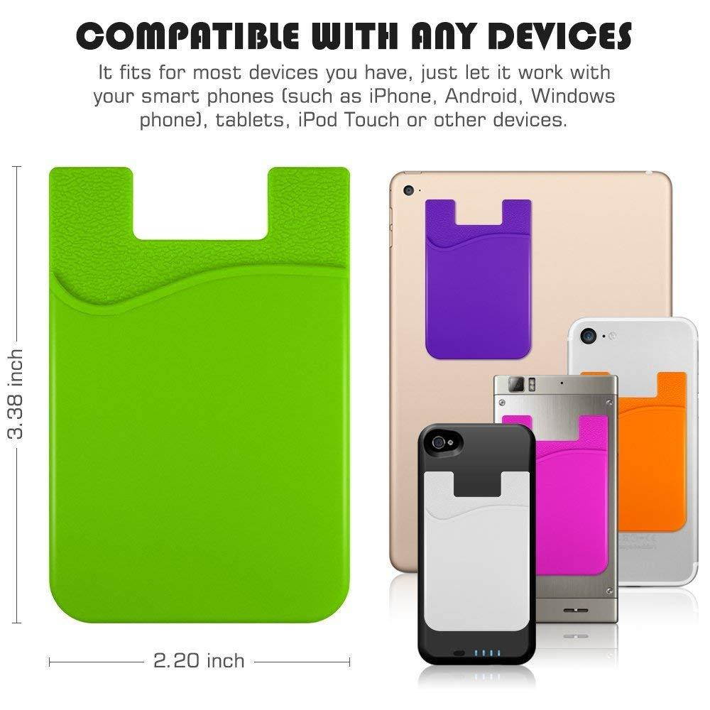 Cellphone Card Holder Back Wallet, JINYEXUAN 8 pcs Colorful Silicone Adhesive Stick-on Credit Card ID Card Keeper with 2 Hang Ropes