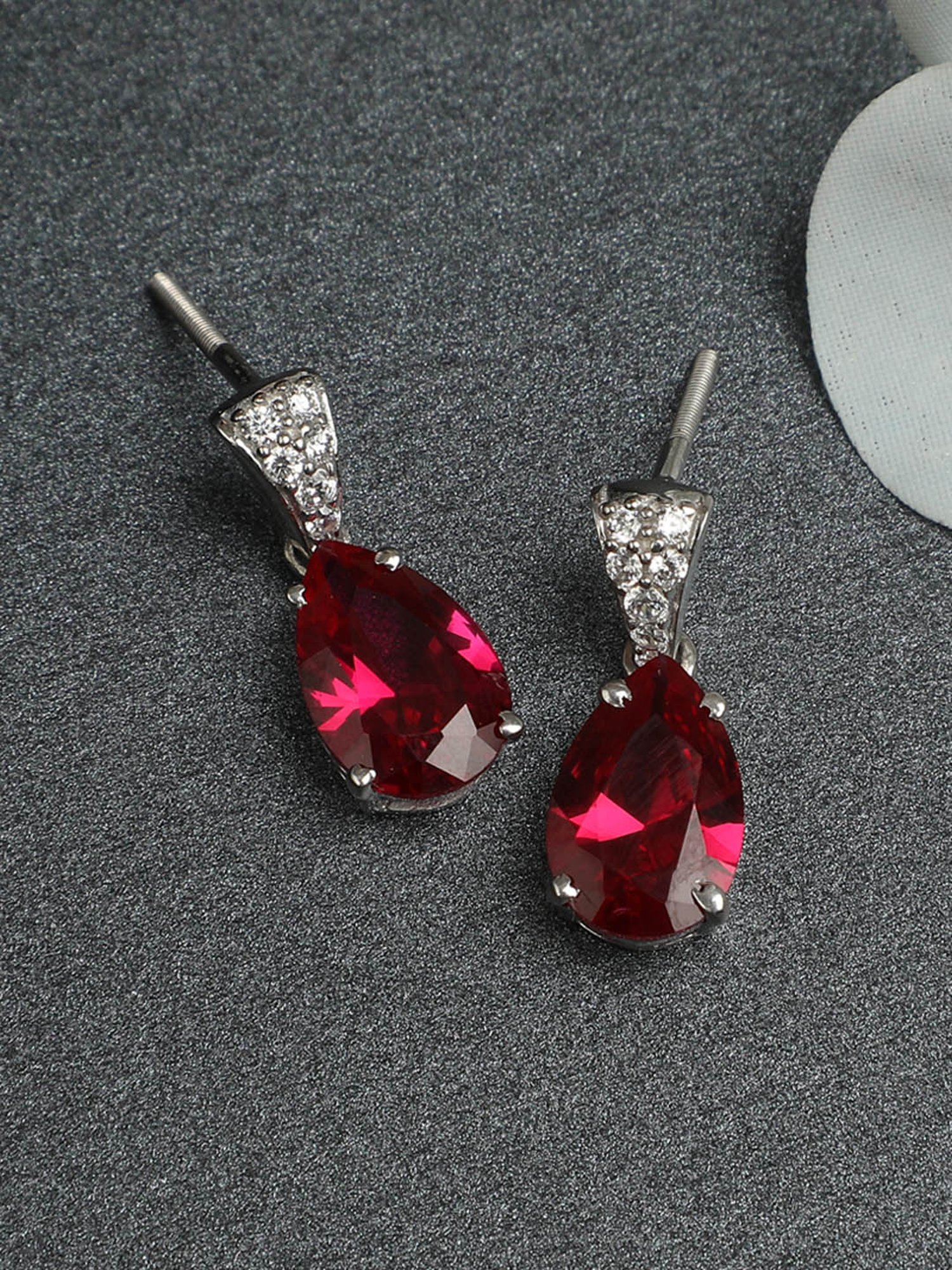Clara 92.5 Sterling Silver Swiss Zirconia Blood Red Tear Drop Earrings