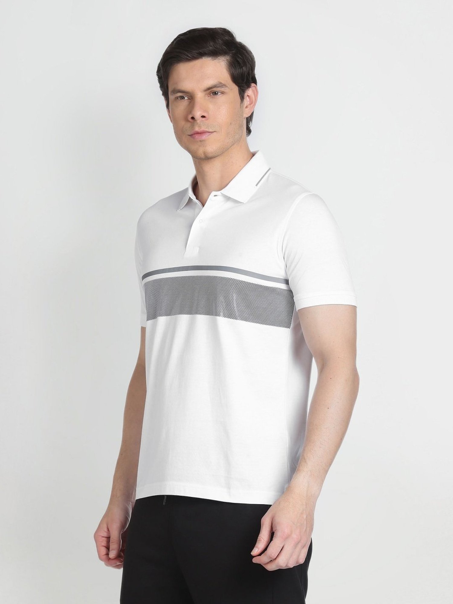 Arrow Newyork White Cotton Regular Fit Colour Block Polo T-Shirt