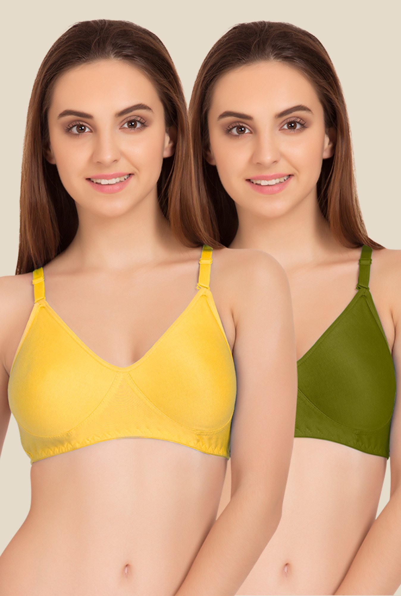 Tweens Yellow & Olive Non Padded Bra (Pack Of 2)