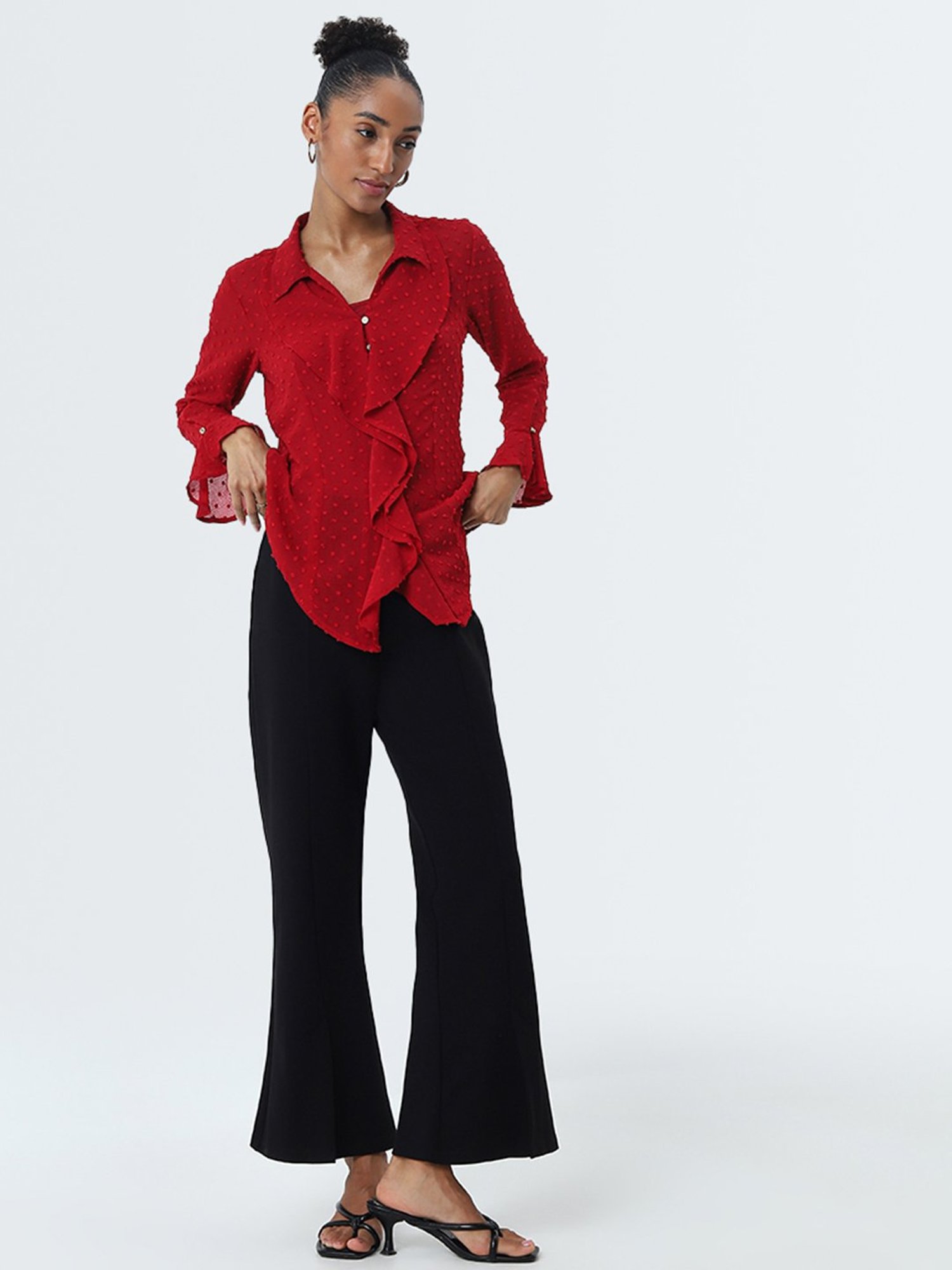 Wardrobe by Westside Red Ruffle Detailed Top