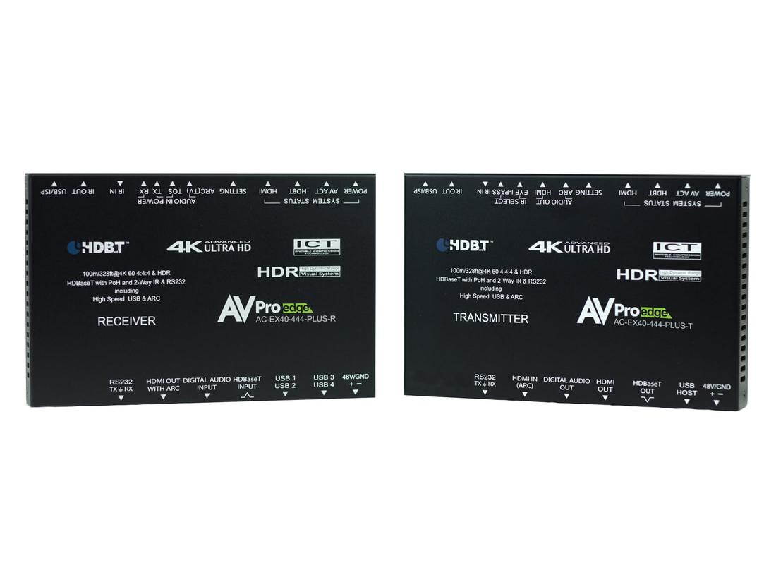 AVPro Edge AC-EX40-444-PLUS-KIT 4K60 HDR Ultra Slim HDMI/HDBaseT Extender (Transmitter/Receiver) Kit with Bi-Directional USB/KVM