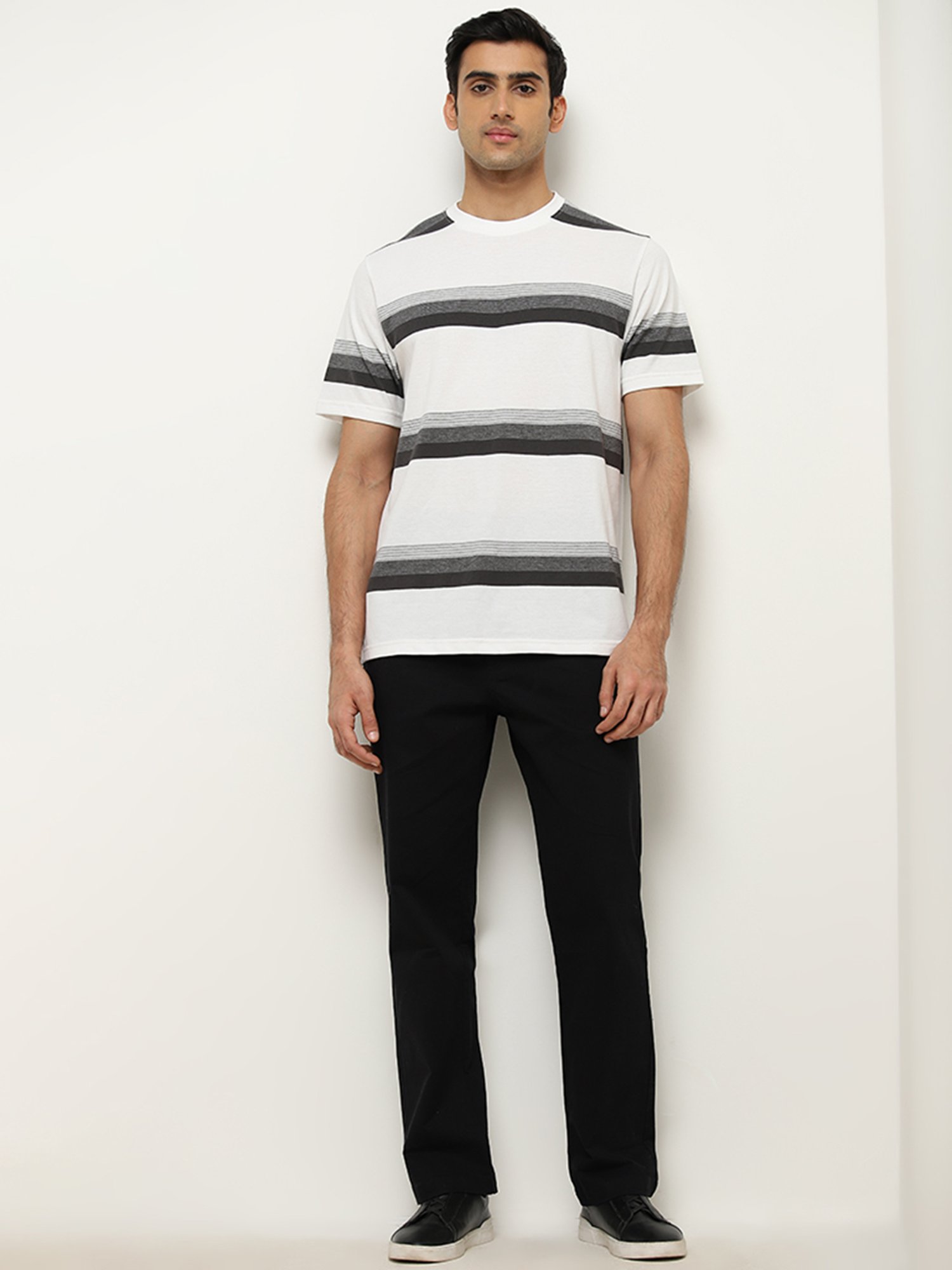 WES Lounge by Westside Grey Striped Relaxed-Fit T-Shirt