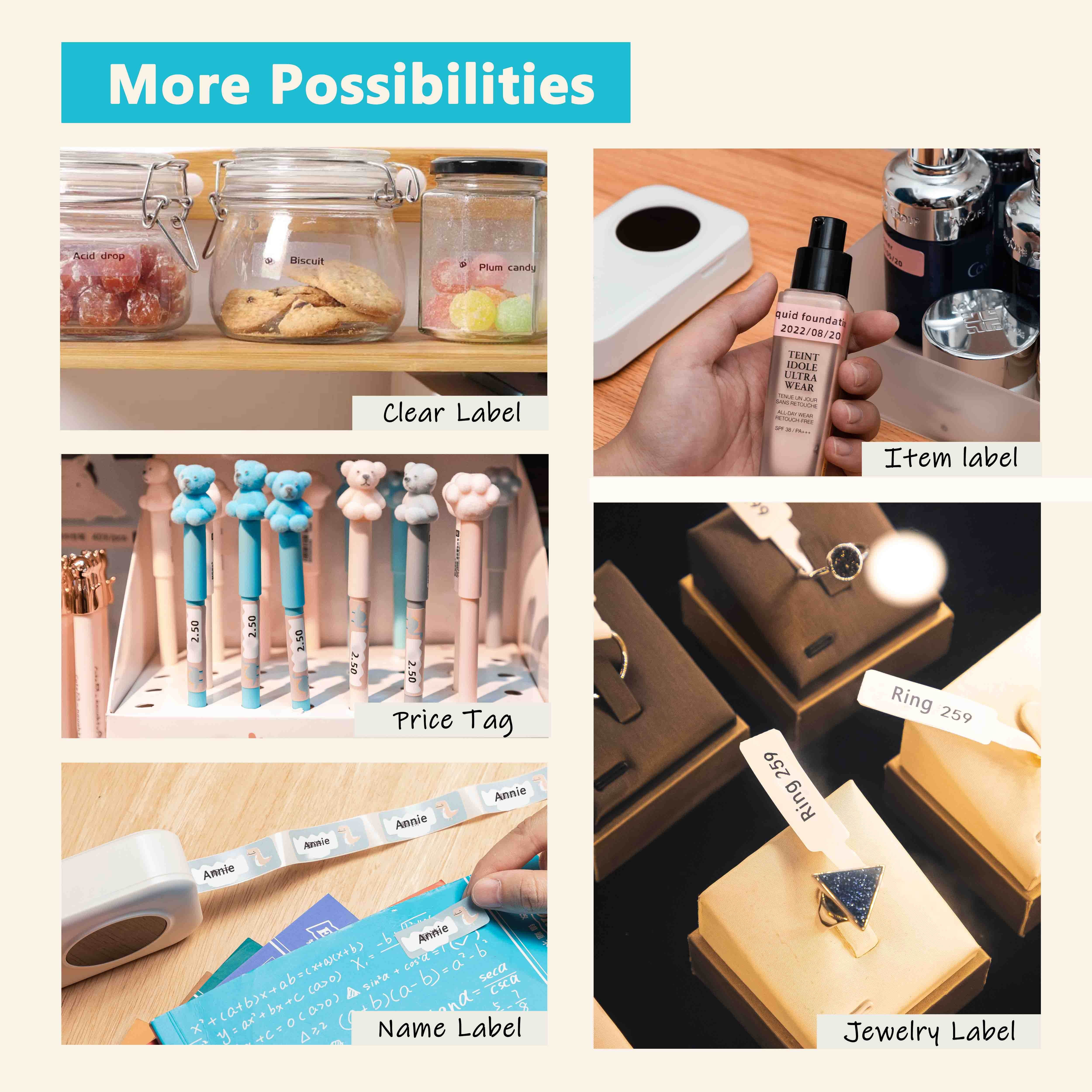 Thermal Sticker Paper 3 rolls/box 14*28mm 220pcs Label Transparent Round for  D30 Printer Non Removable Synthetic Labels