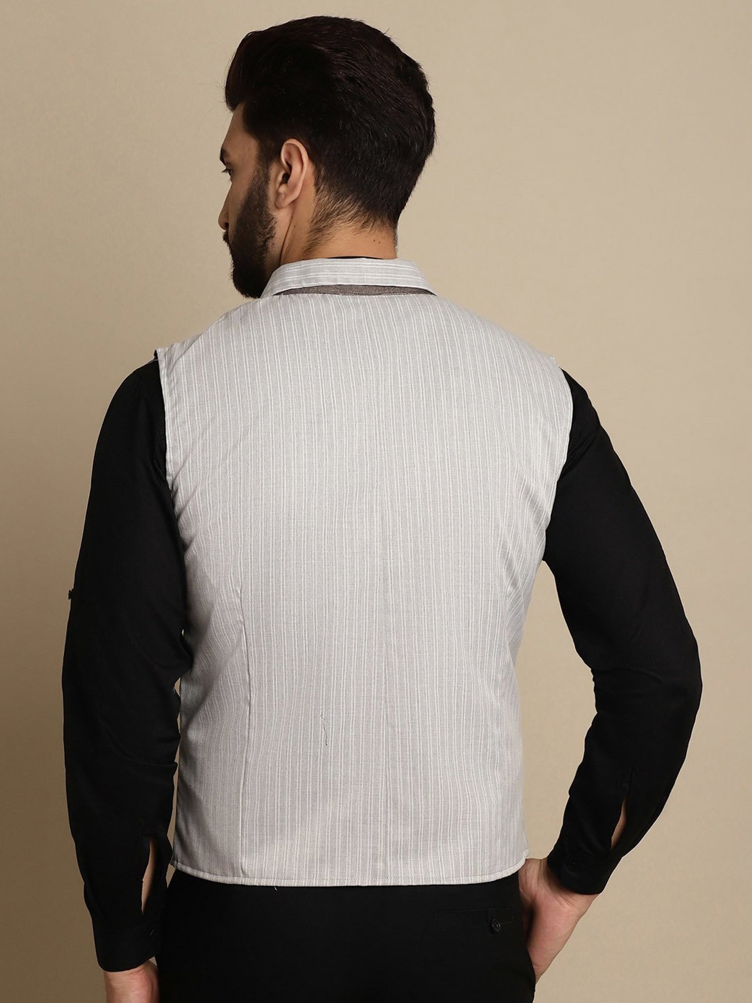 Even Grey Regular Fit Striped Notch Lapel Waistcoat