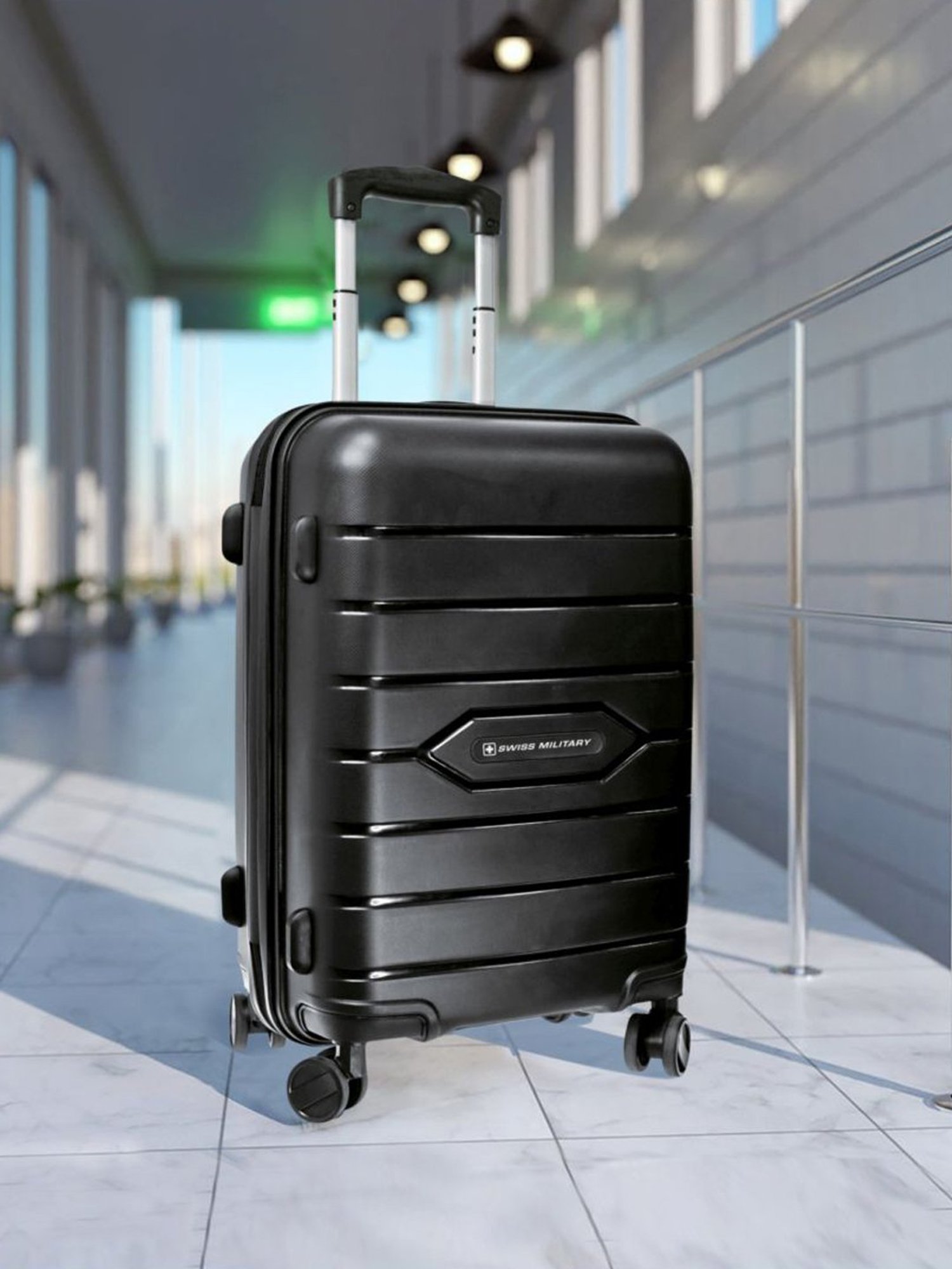 Swiss Military Black Striped Hard Cabin Trolley Bag - 20 cm