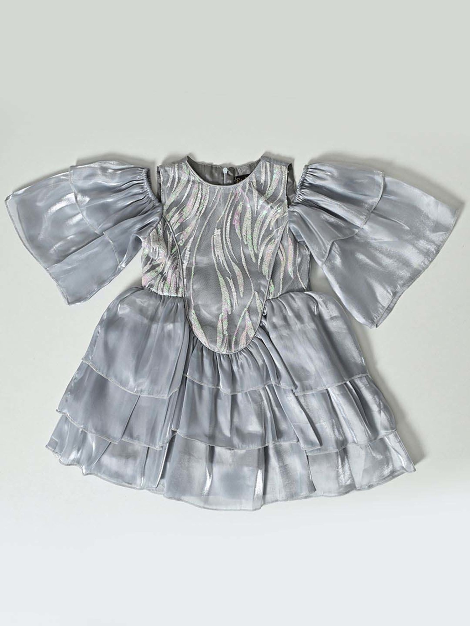 Bella Moda Kids Grey Self Pattern Dress