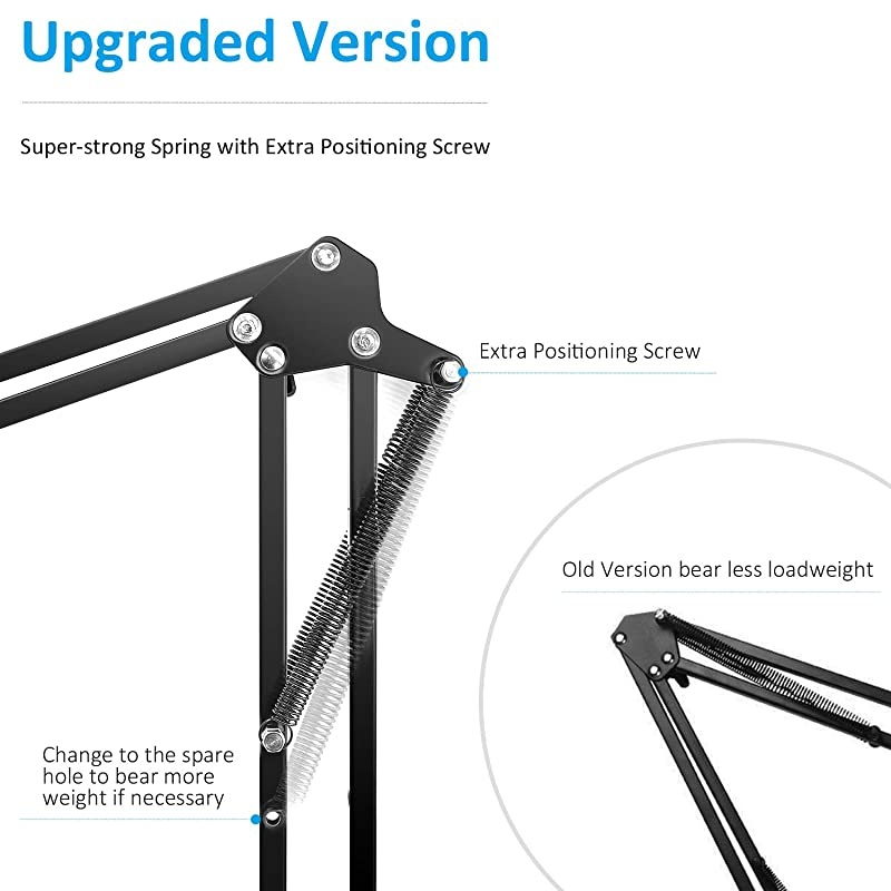 Heavy Duty Microphone Stand with Mic Windscreen and Dual Layered Mic Pop Filter  Adjustable Microphone Suspension Boom Scissor with Shock Mount Mic Clip Holder Black