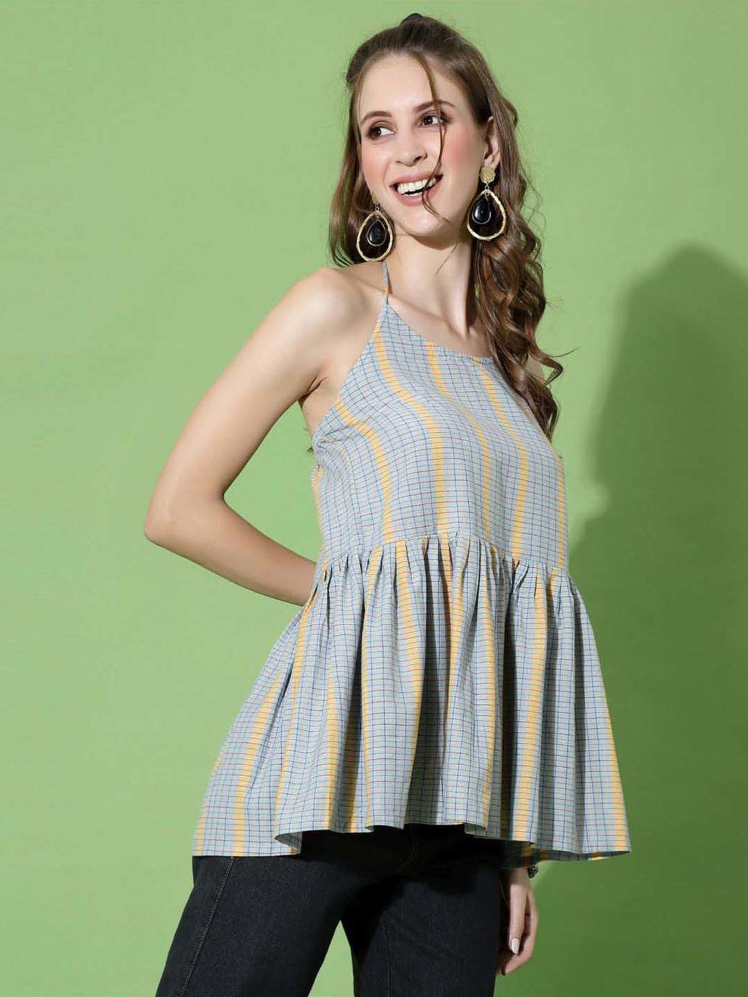 SELVIA Grey Cotton Printed Top