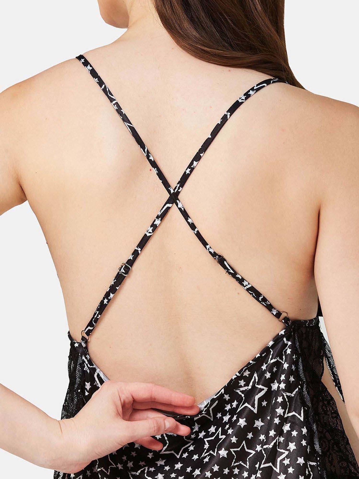 Secrets By ZeroKaata Black Printed Babydoll With Panty