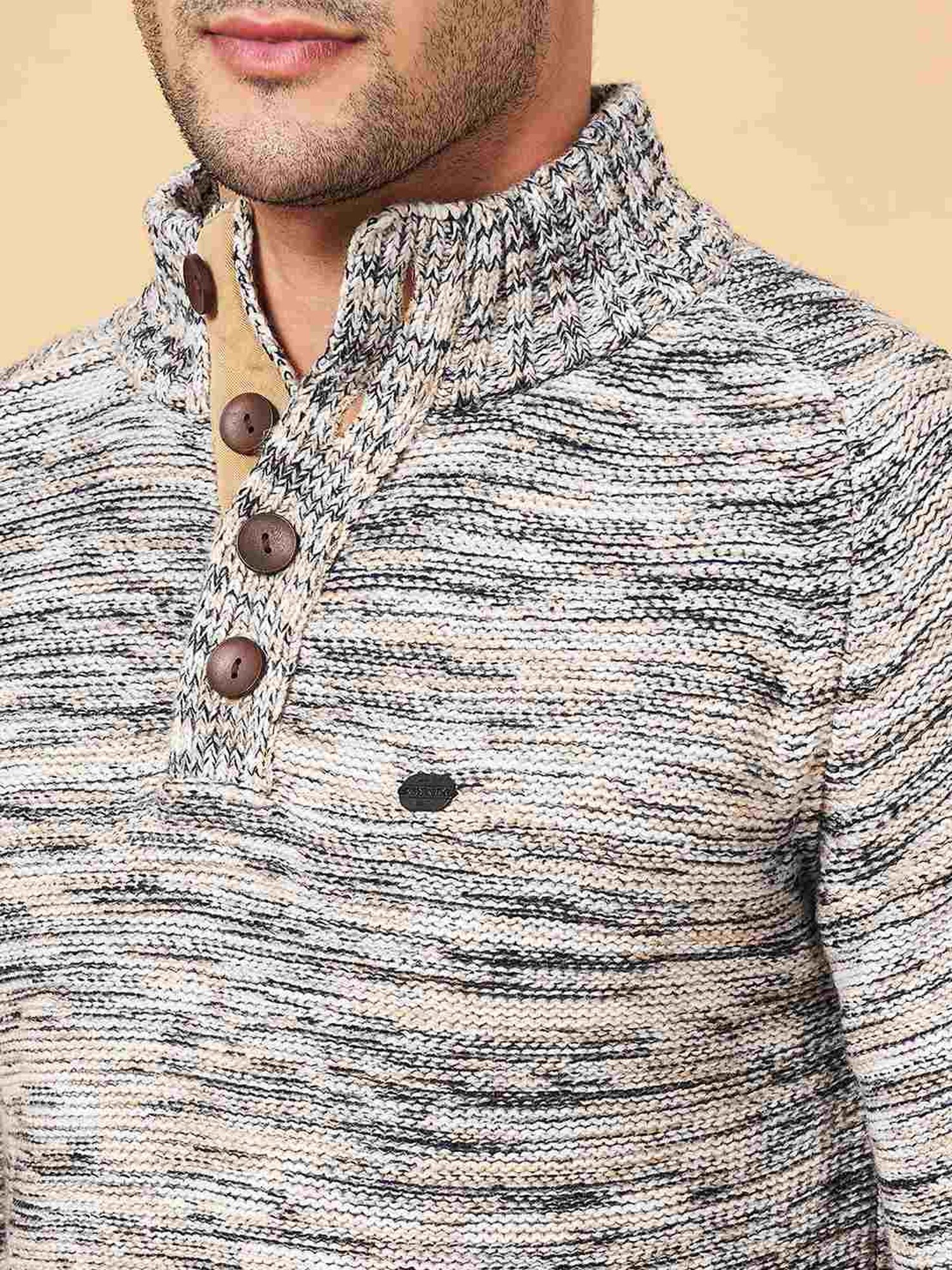 Byford by Pantaloons Beige Slim Fit Self Pattern Sweater