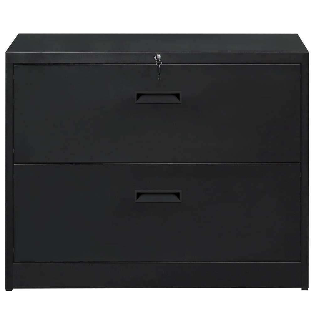 Lateral File Cabinet&mdash;&mdash;Anti-tilt structure/More file space/Office lock design (2 Drawers, Black)