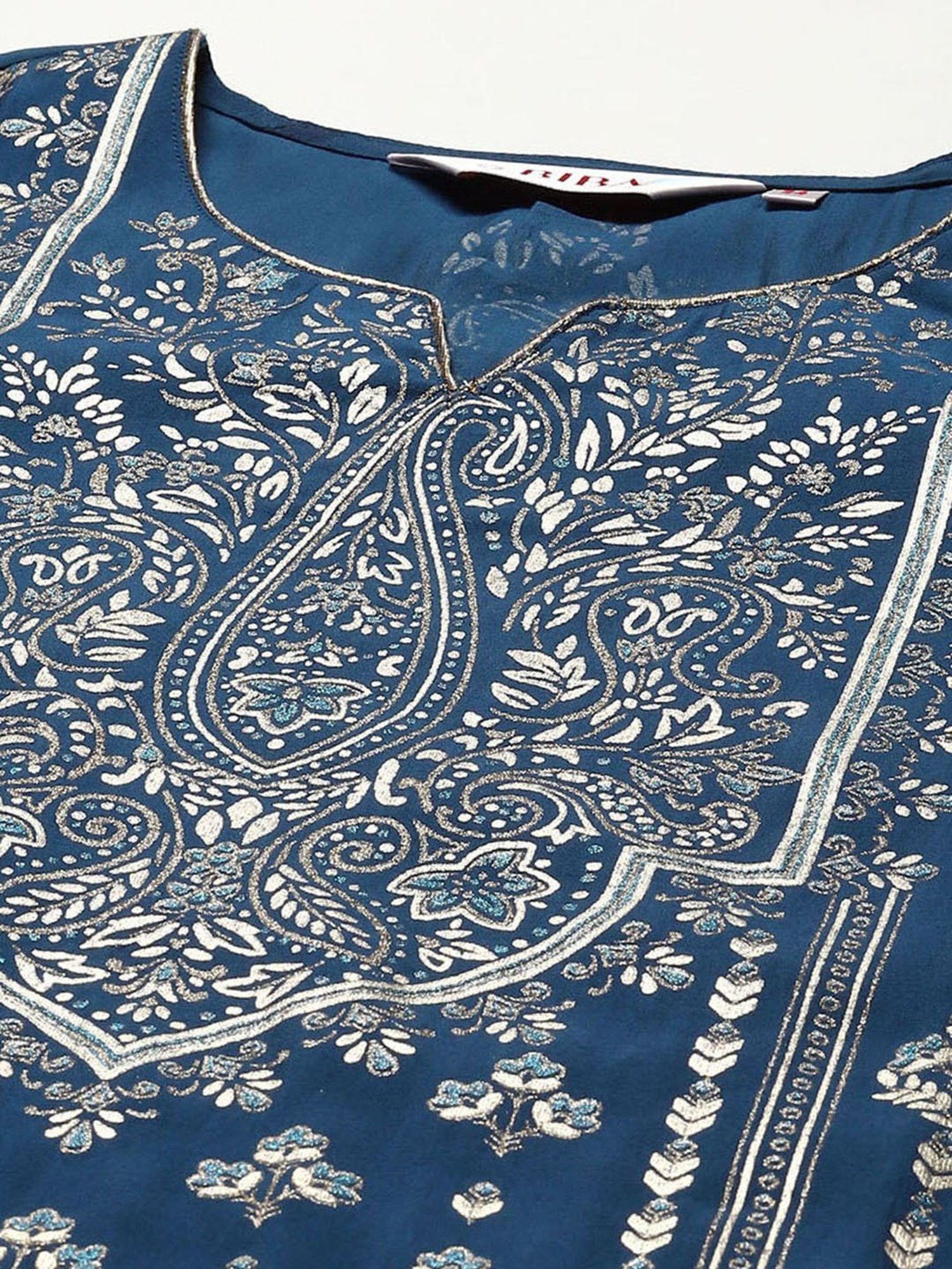 Biba Teal Printed Kurta With Palazzo & Dupatta