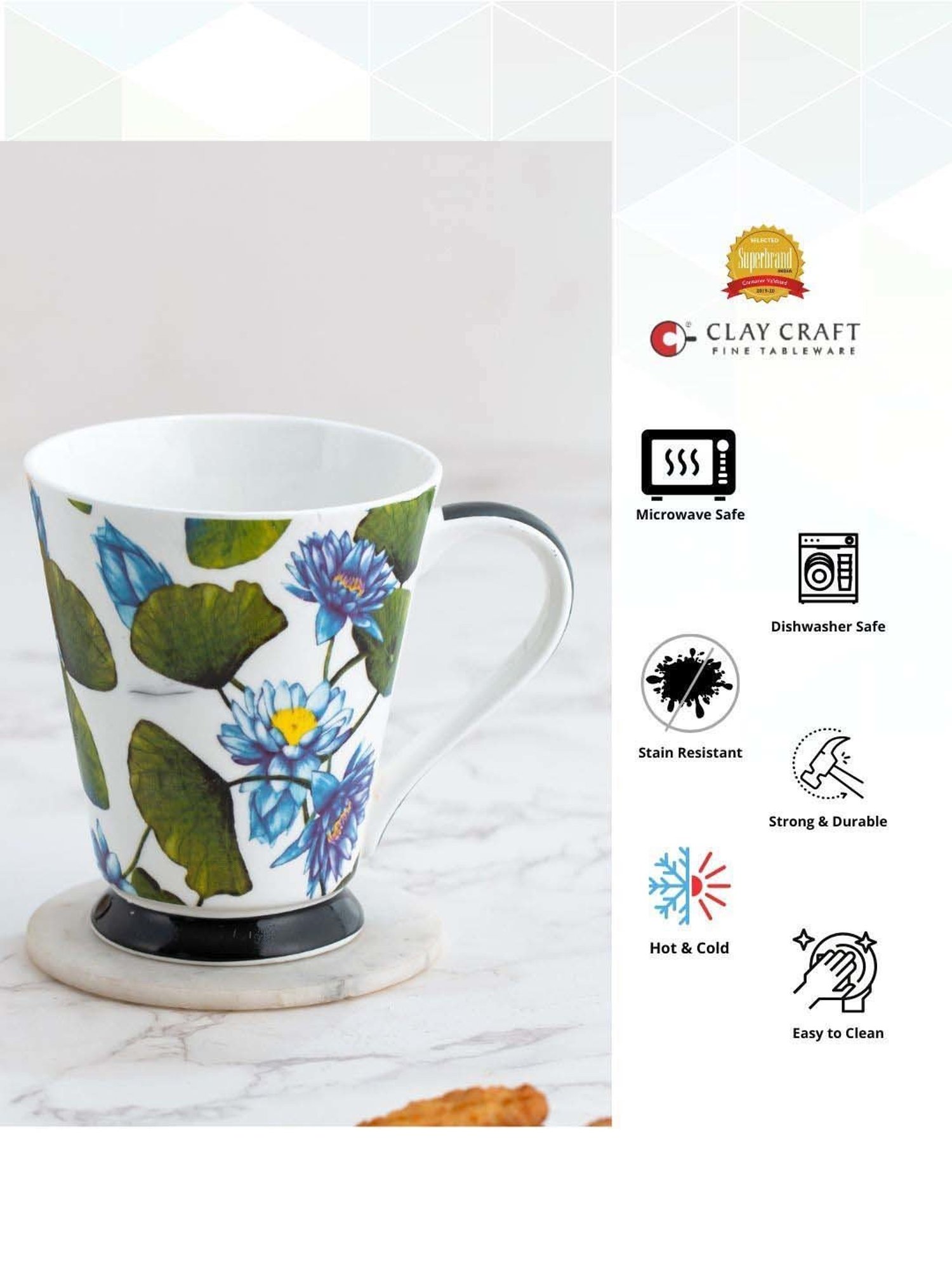 Clay Craft White & Green Ceramic Milk Mug (0.35 L)