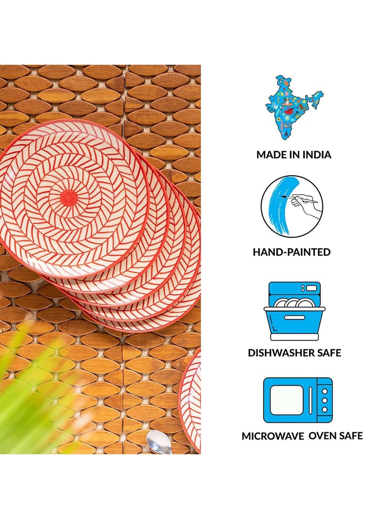 Nestasia Premium Quality Mandala Yellow Spiral Printed Square Shaped Ceramic Plate With Handle