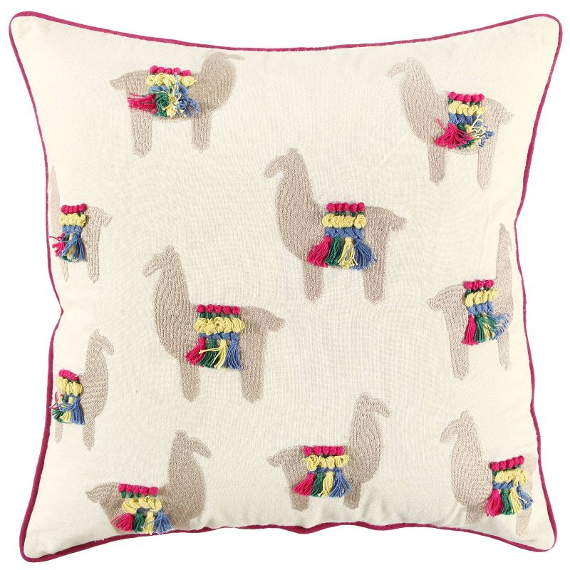 18"x18" Llama Print Square Throw Pillow Off White - Rizzy Home