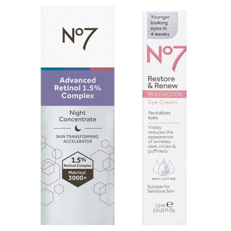 No7 Retinol 1.5% Complex Night Concentrate and Restore & Renew Multi Action Eye Cream Duo - 2ct