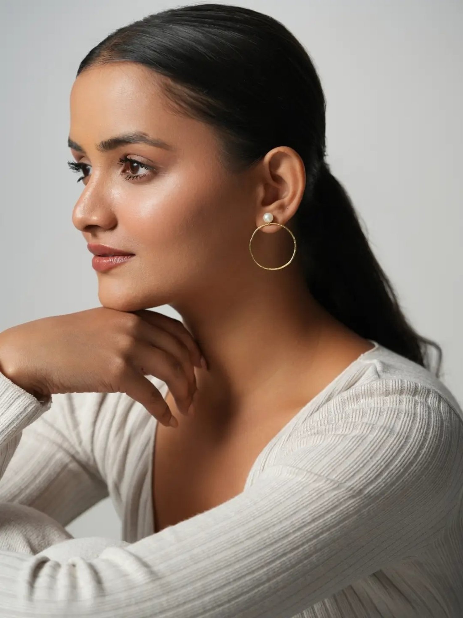 Mabel 92.5 Sterling Silver Bold Pearl Hoop Earrings for Women