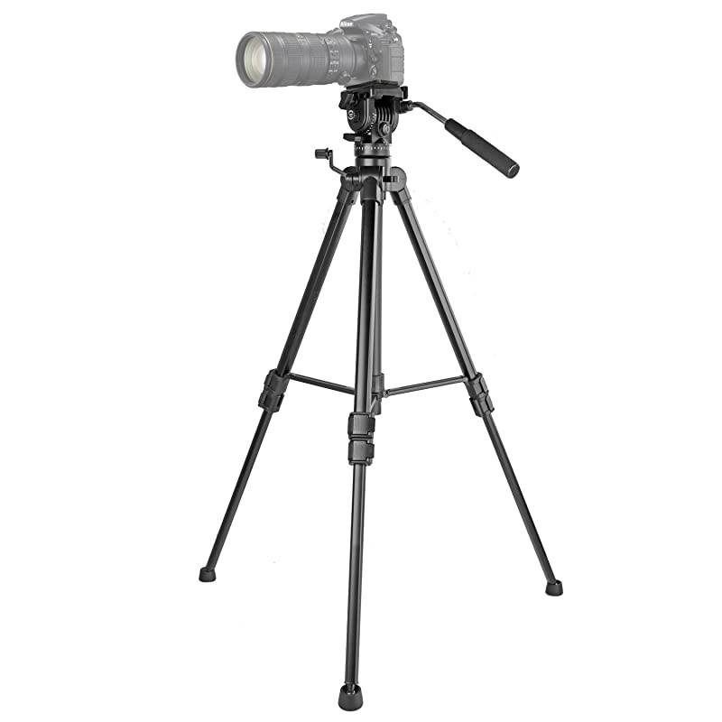 Video Tripod with Fluid Head  KINGJOY VT1500 Heavy Duty Camera Tripod Travel Tripod Aluminum Compatible for DSLR SLR Nikon Canon Sony Camcorder DV with Carry Bag