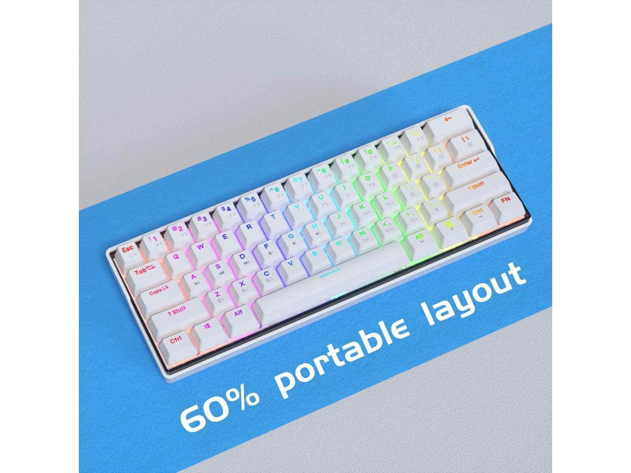 KEMOVE Snowfox Bluetooth 5.1 Wireless/Wired 60% Mechanical Keyboard - RGB Backlit 61 Keys Keyboard - Hot Swappable, PBT Keycap, Full Keys Programmable - White (Gateron Mechanical Switch)