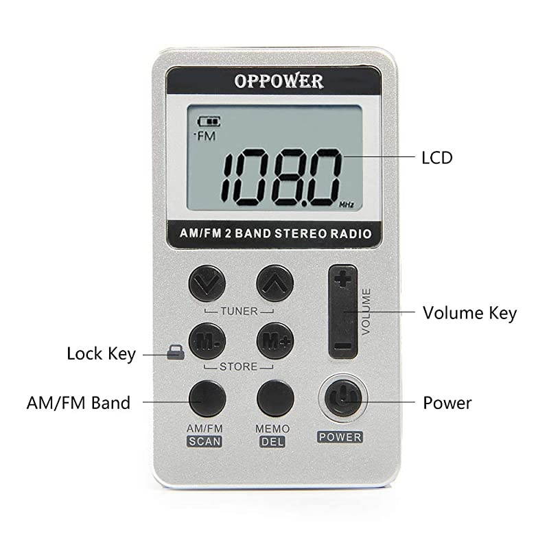 Portable AMFM Radio Digital Tuning Transistor Radio Personal Mini Stereo Radio with Earphone and Rechargeable Battery for WalkSilver