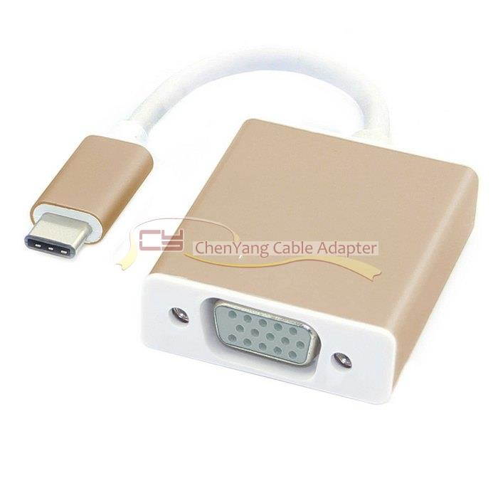 USB 3.1 USB-C Type C to VGA 1080p HDTV Adapter Cable with Gold Aluminium Case