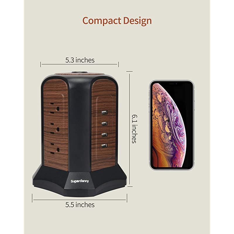 Power Strip Tower USB Surge Protector with 9 AC 4 USB Ports 9.8ft Multiple Electrical Outlet Extender Desktop Charging Station for Office Home Dorm Room