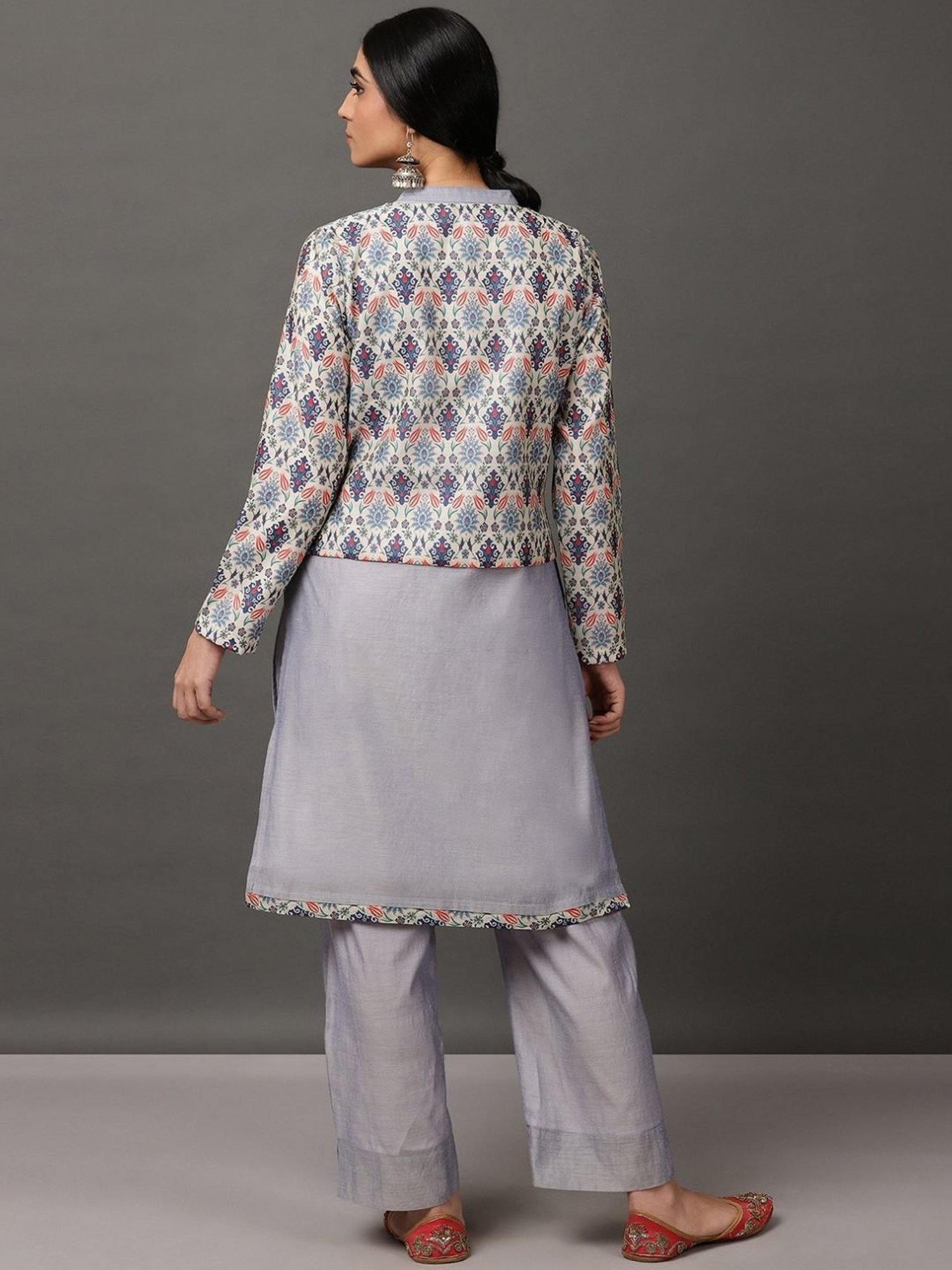 Nuhh Light Blue Chanderi Kurta & Pant Set with Jacket