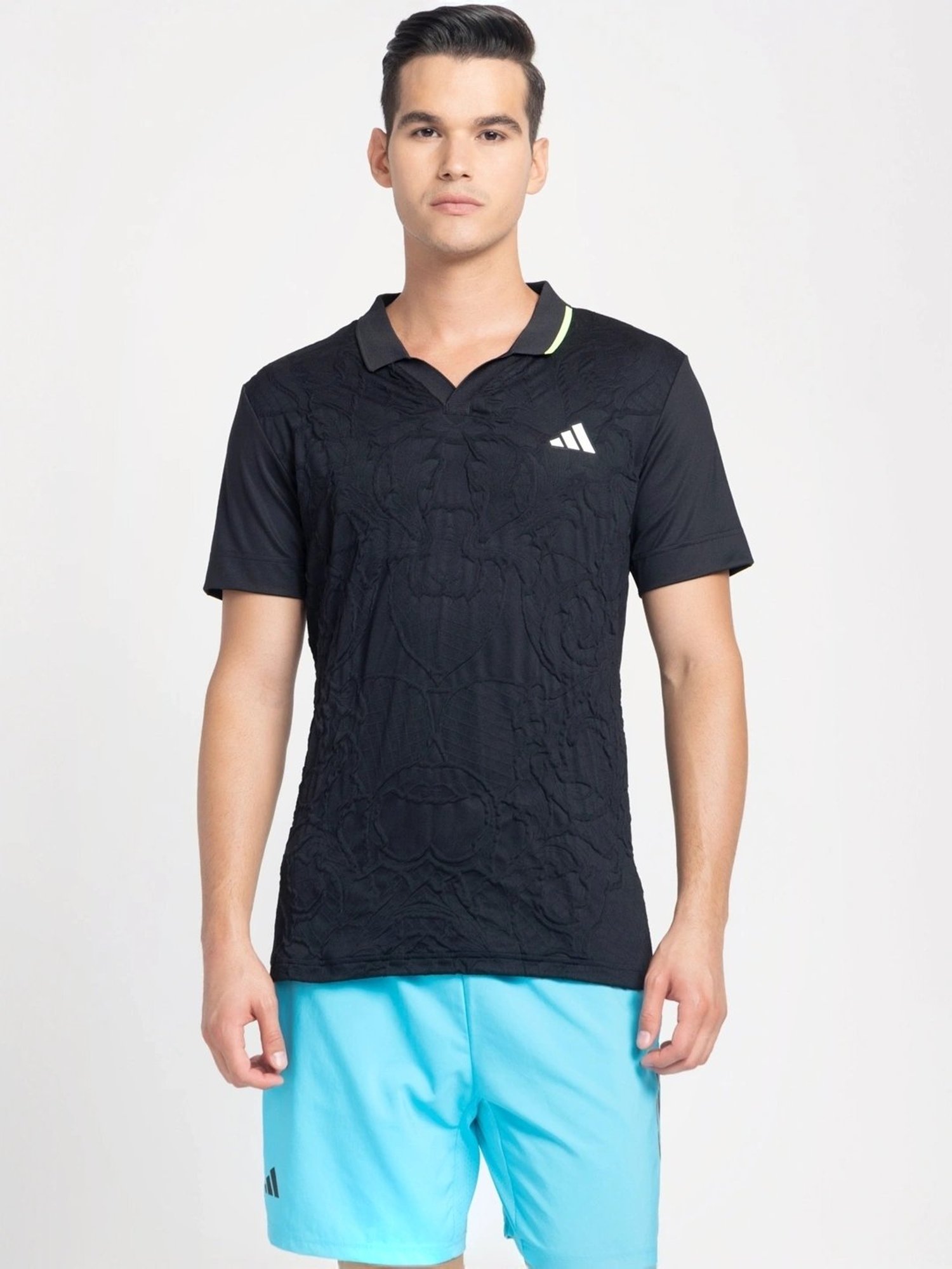 Adidas Black Slim Fit Texture Sports Polo