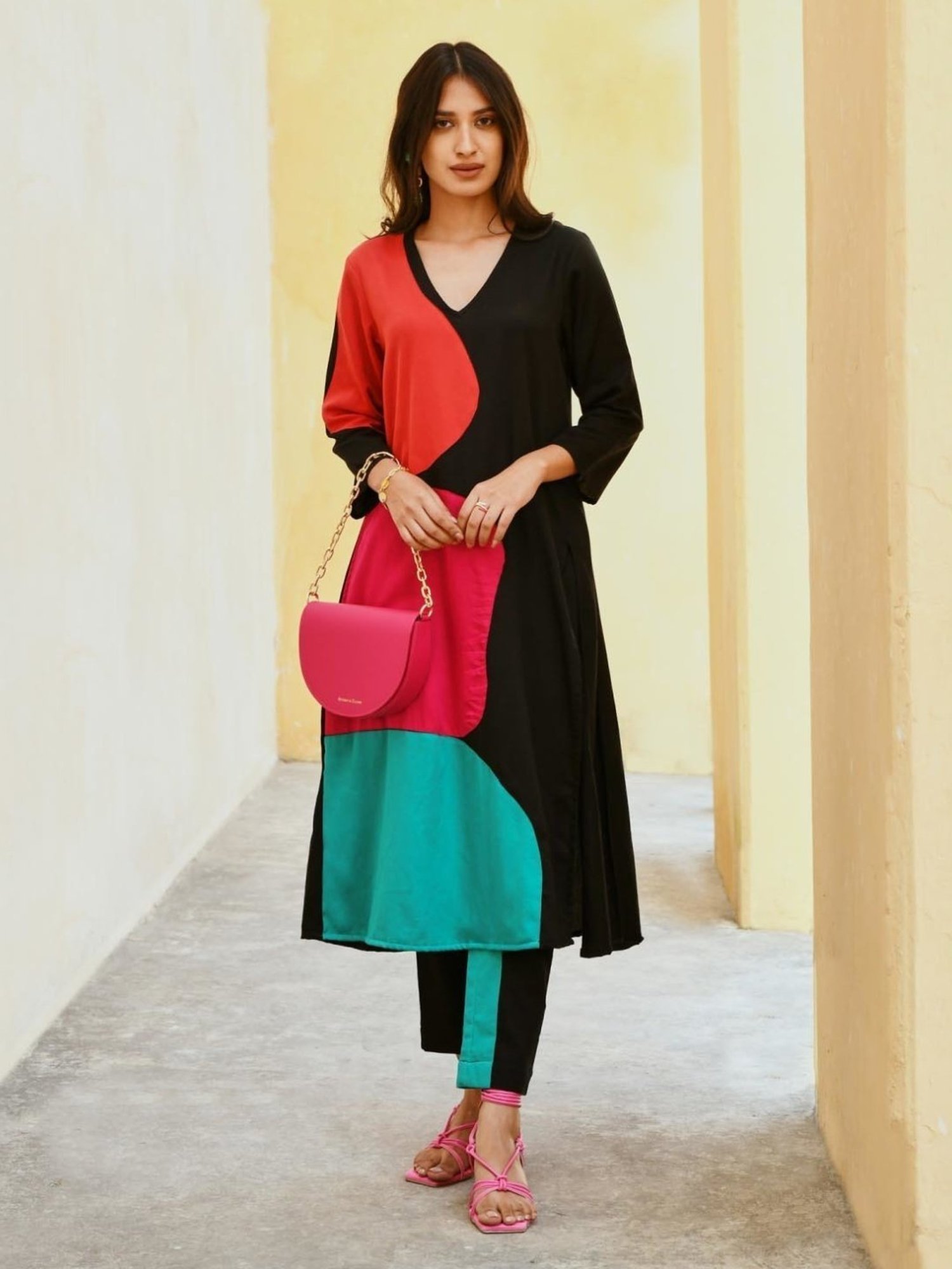 Gulaal Black Valentino Fusion Patchwork Kurta