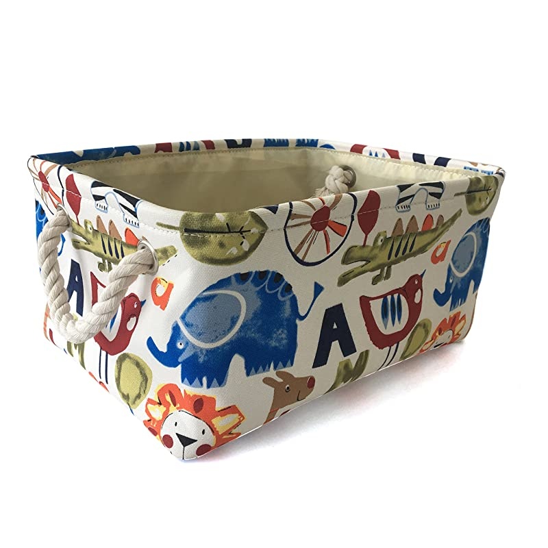 Storage Basket Collapse Canvas Fabric Cartoon Nursery Hamper with Handles for Organizing HomeKitchenKids ToyOfficeClosetShelf BasketsZoo